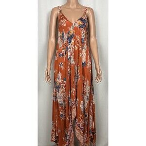 Angie Women’s Size Small Floral Handkerchief Hem Sleeveless Boho Maxi Dress